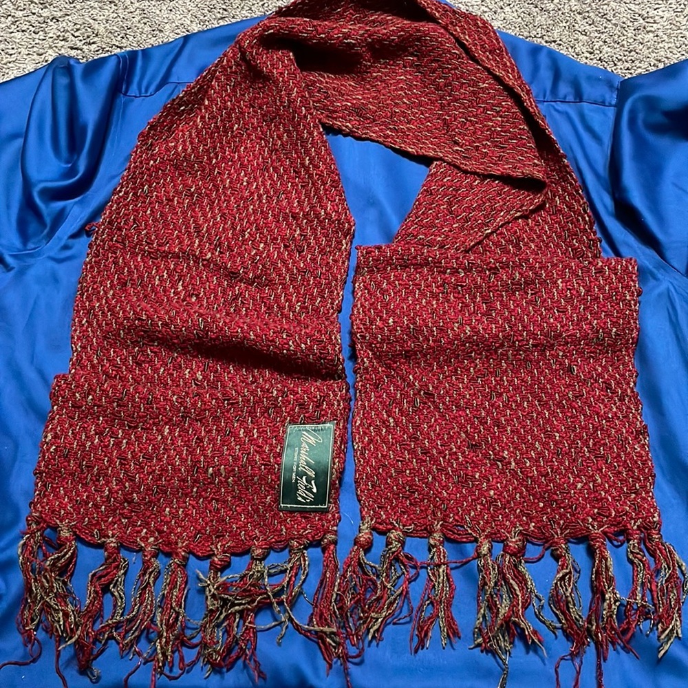 Marshall Field’s Vintage Men Burgundy Green Scarf woven tassels Vintage warm‎
